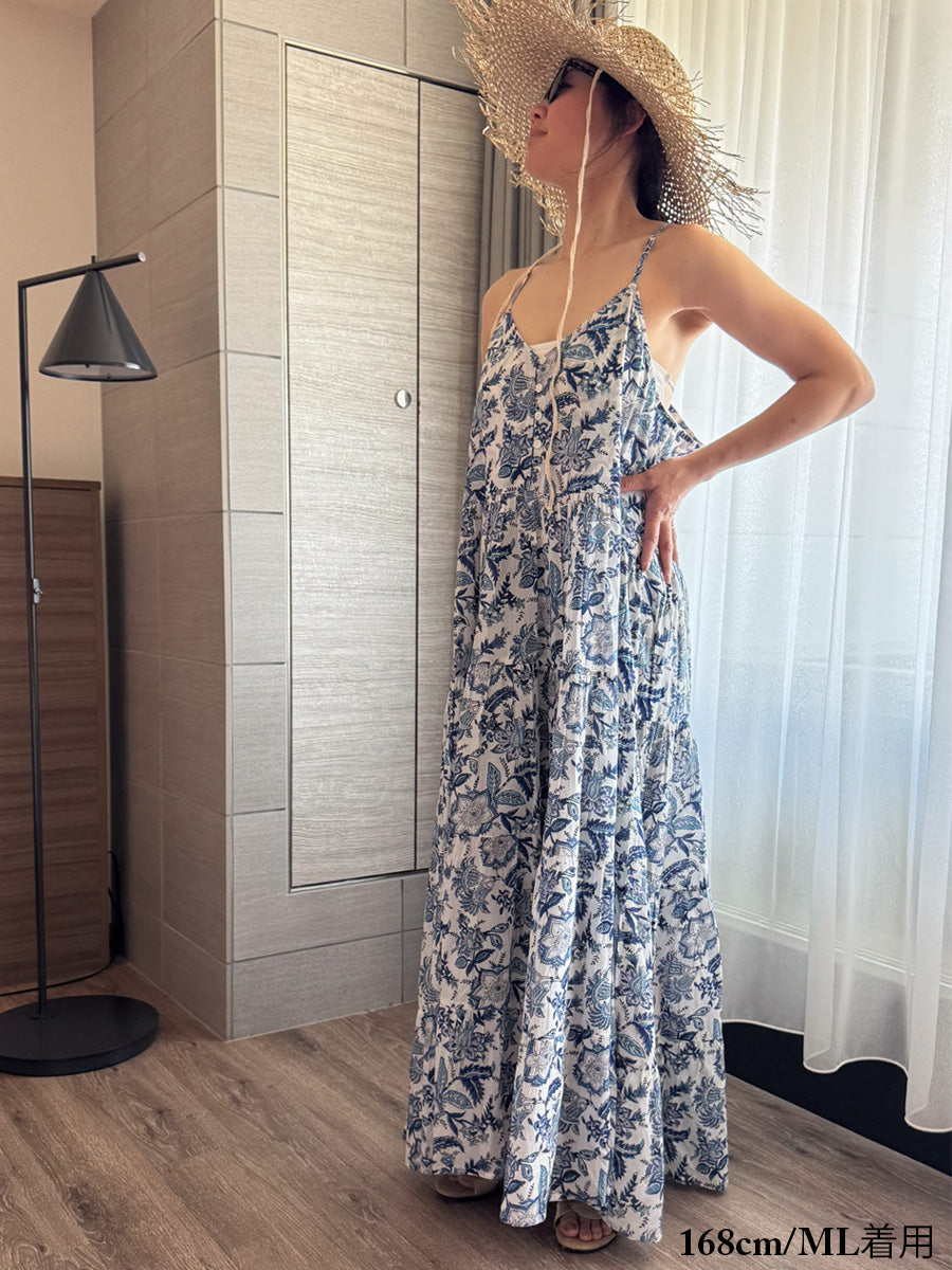 Eighty Seven Indian Cotton Y-Back Dress/Blue Floral Print