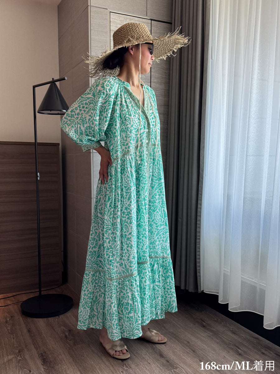 Eighty Seven(エイティセブン)インド綿フレア前ボタンワンピース