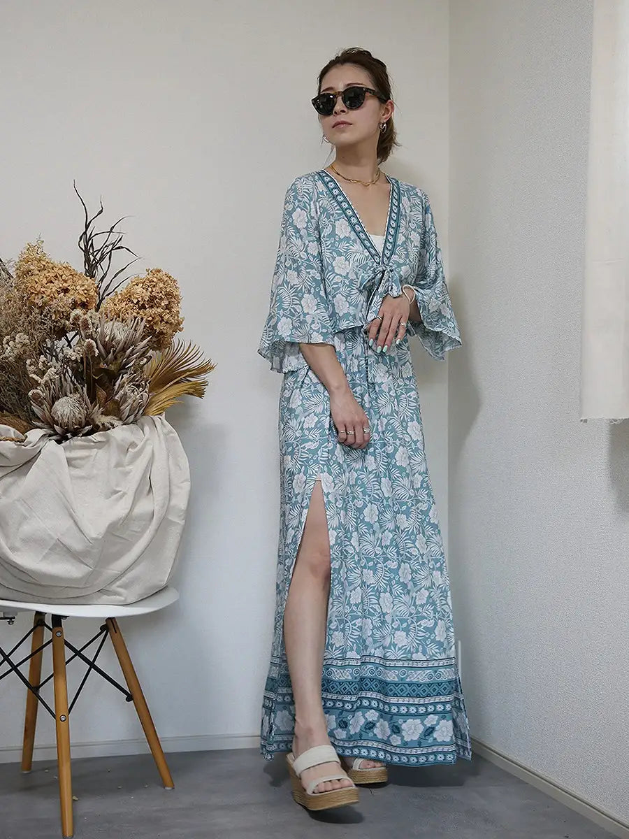 roomy by the sea(ルーミーバイザシー)花柄ショート丈トップス＋花柄マキシスカートセットアップ | リゾートワンピース 通販CANBE（キャンビー）