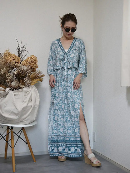 roomy by the sea(ルーミーバイザシー)花柄ショート丈トップス＋花柄マキシスカートセットアップ