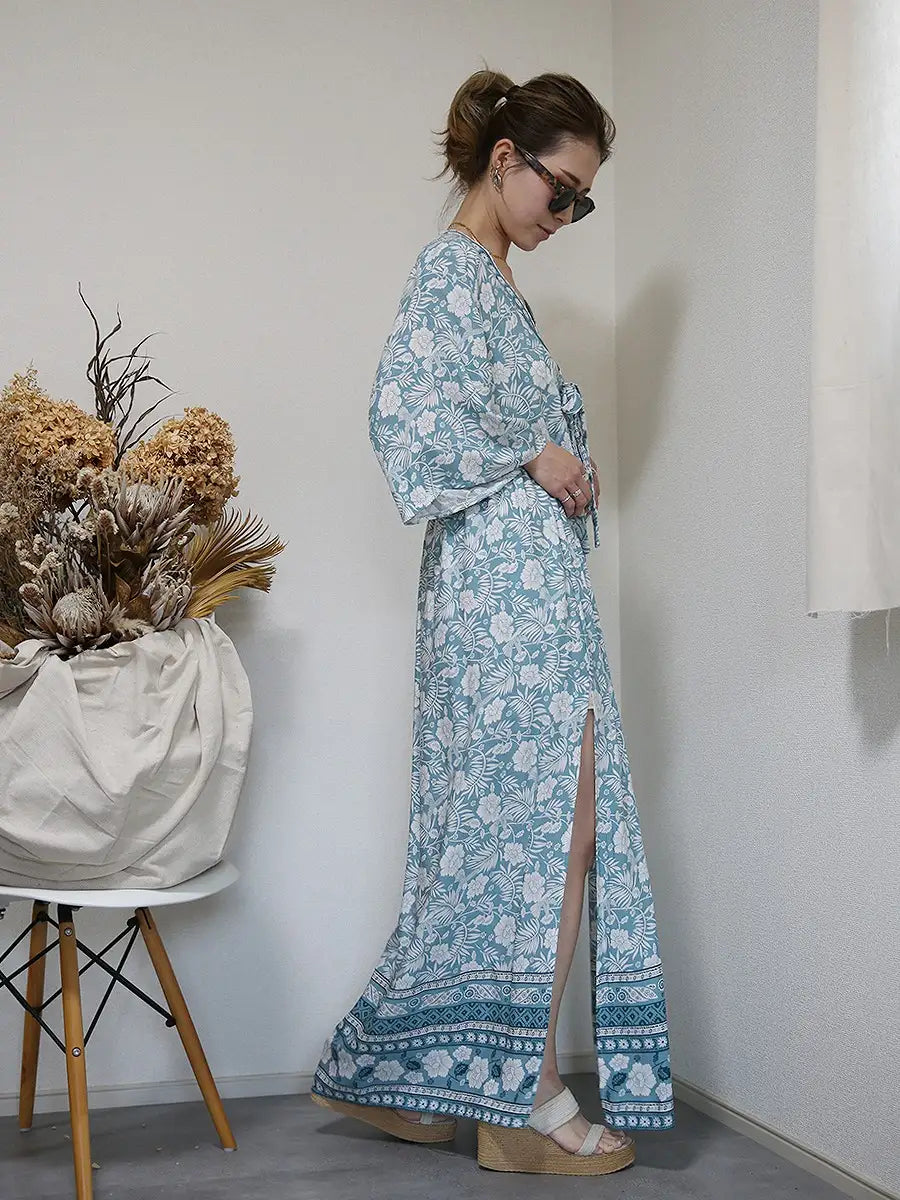 roomy by the sea(ルーミーバイザシー)花柄ショート丈トップス＋花柄マキシスカートセットアップ