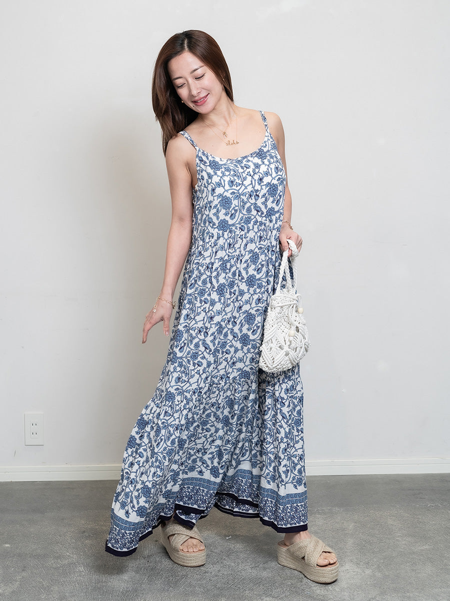 LAUT BLUE(ラウトブルー)花柄キャミソールマキシワンピース/ブルー