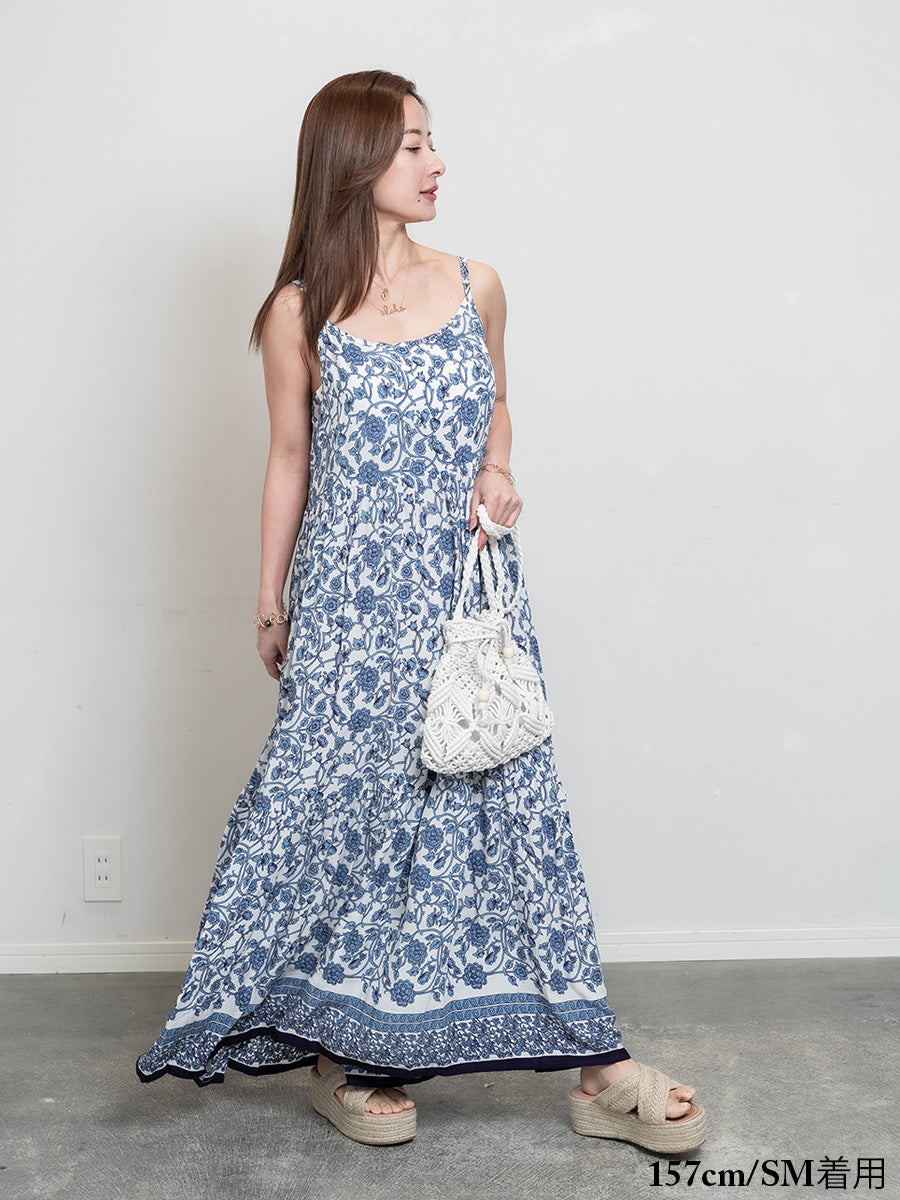 LAUT BLUE(ラウトブルー)花柄キャミソールマキシワンピース/ブルー