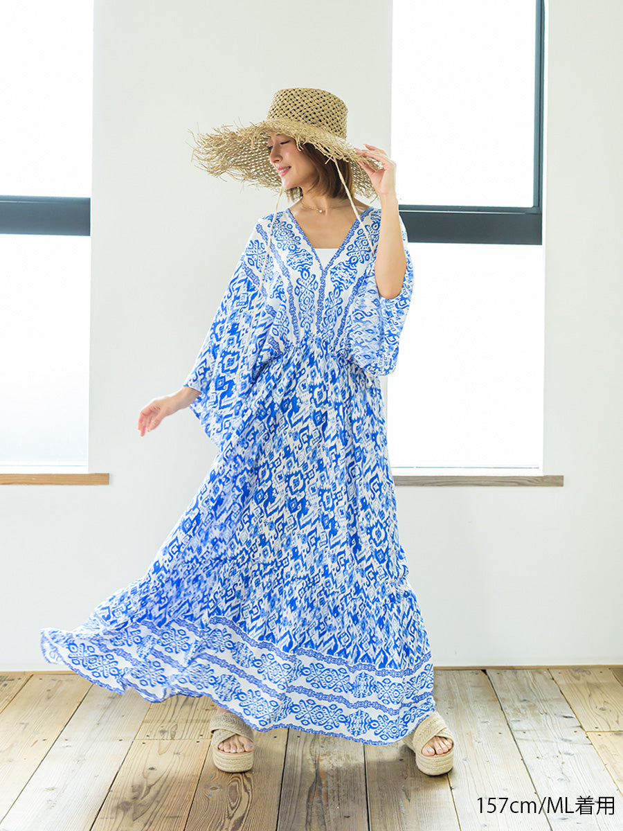 romy by the sea(ルーミーバイザシー)エスニック柄ドルマンティアードワンピース