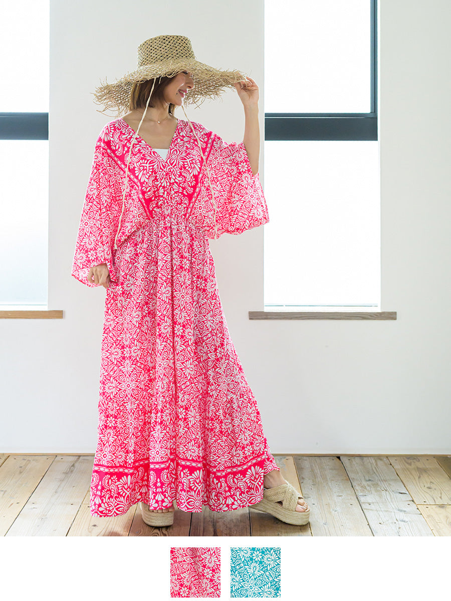 romy by the sea(ルーミーバイザシー)オリエンタル柄ドルマンティアードワンピース