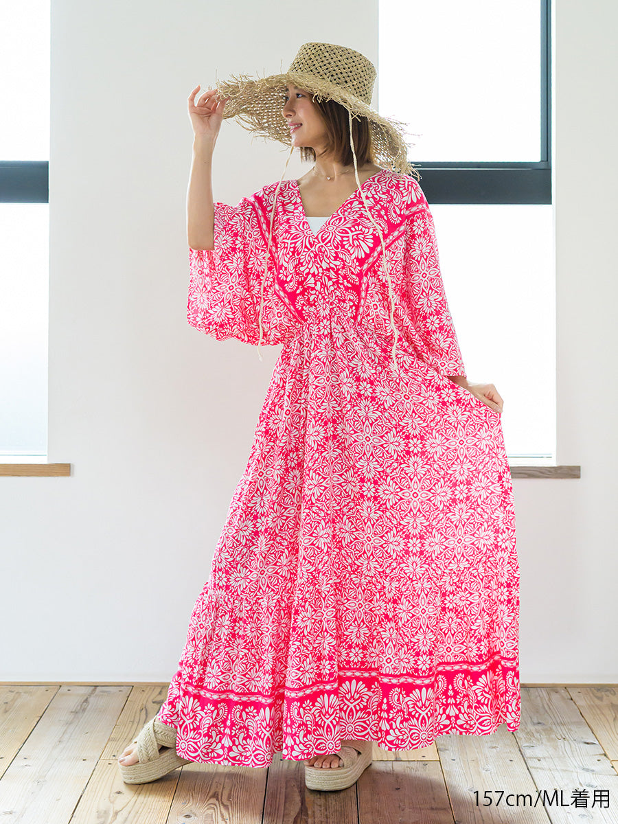 romy by the sea(ルーミーバイザシー)オリエンタル柄ドルマンティアードワンピース