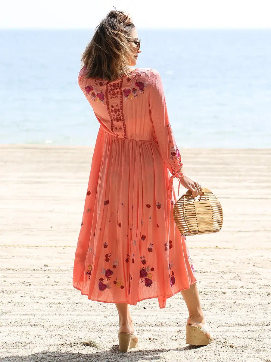 roomy by the sea(ルーミーバイザシー)ボホ刺繍コーラル長袖 roomy by the sea(ルーミーバイザシー)ボホ刺繍コーラル長袖