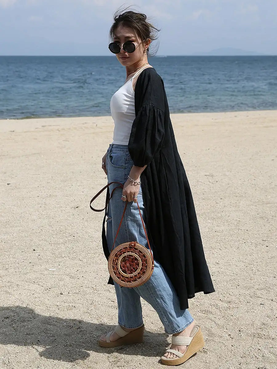 Sea Harbour(シーハーバー)ラップスタイルバルーン袖リネン Sea Harbour(シーハーバー)ラップスタイルバルーン袖リネン